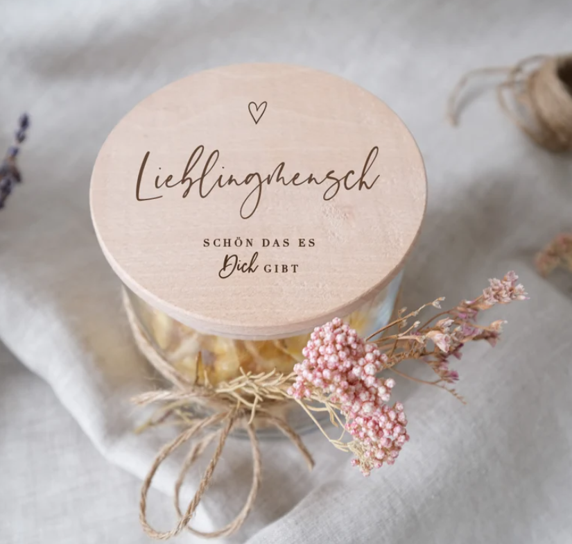 Vorratsglas mit Holzdeckel | personalisiert