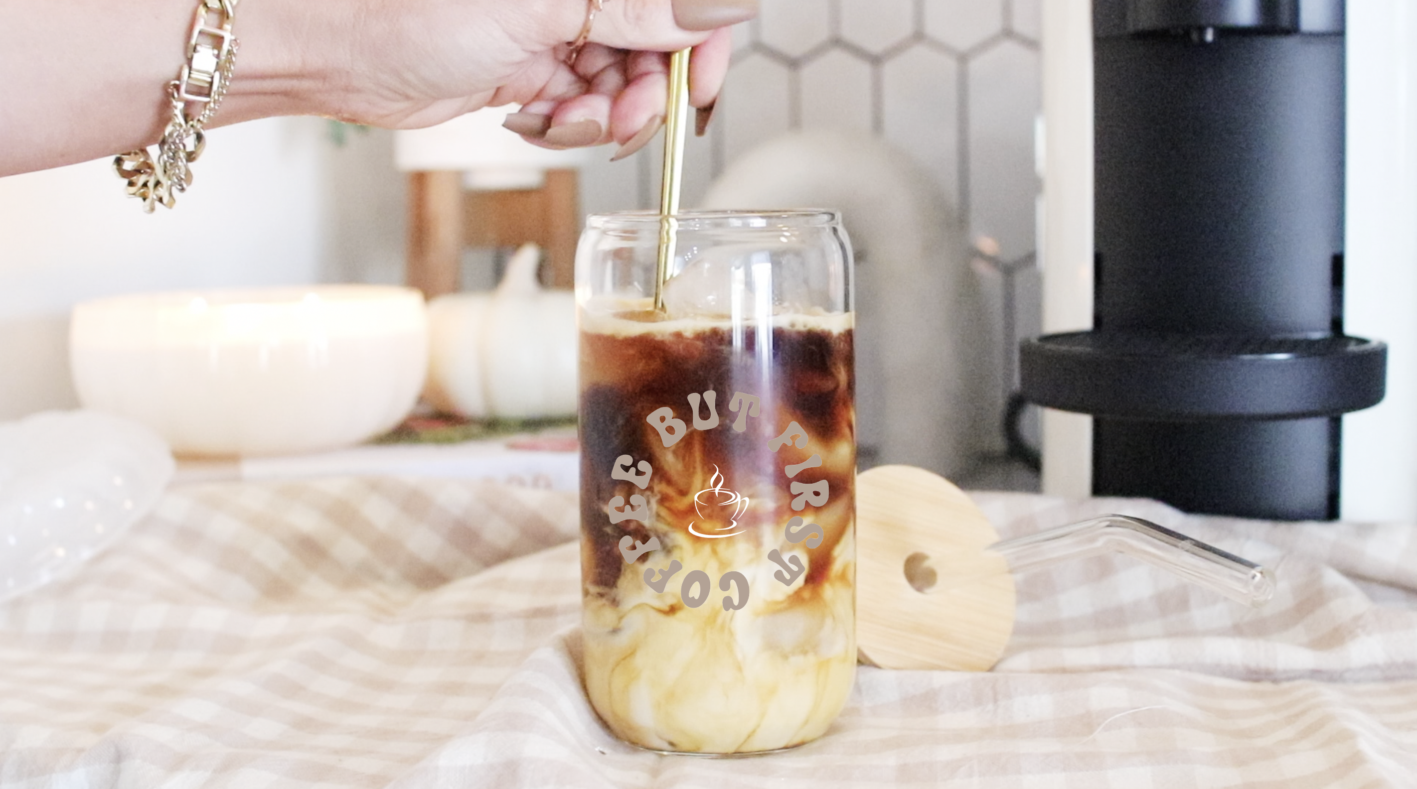 Cocktail-/Kaffeeglas mit Bambusdeckel