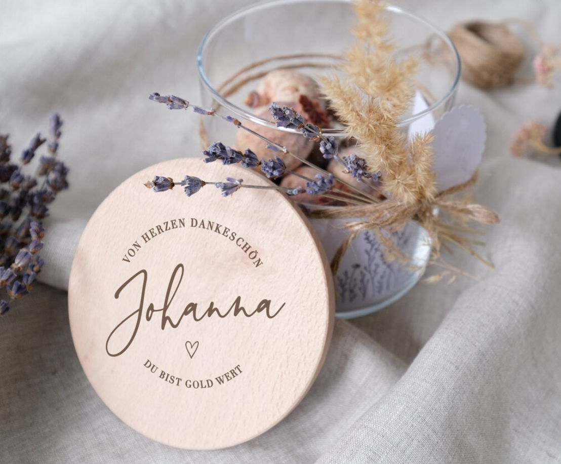 Vorratsglas mit Holzdeckel | personalisiert